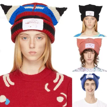 2022 Kış Skullies Sevimli Kadın Şapka Tığ Kulak Örme Bere Şapka Kadın Loverboy Kap Hip-Hop Kişilik Kış Şapka Unisex