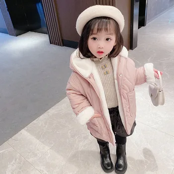 Kız Bebek Çocuk Ceket Ceket Dış Giyim 2021 Sevimli Kalınlaşmak Sıcak Kış Sonbahar Açık Üst Pamuk Polar çocuk giyim