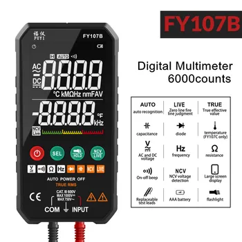 FY107C / FY107B 6000 Sayımlar Dijital Multimetre True RMS AC DC NCV Transistör Kondansatör Sıcaklık Gerilim Akıllı Metre