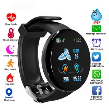 D18 akıllı saat Dijital Erkek Kadın Bluetooth Spor Izci Bilezik Spor Kalp Hızı Kan Basıncı ıçin Android IOS Çocuk Izle