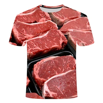 2022 Yaz Domuz Eti T-shirt erkek 3DT Gömlek Hip Hop Sokak Komik Gömlek Hayvan İnek Üst Gıda Gömlek