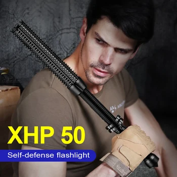 En Güçlü LED el feneri 18650 Beyzbol kendini savunma Taktik Torch XHP50 taşınabilir teleskopik baton flaş ışığı savunma lambası