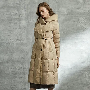 2021 Kış Kadın Uzun Kaz ceket Moda Ofis bayan Ayarlanabilir bel ceket Haki Siyah Parkas Kalın sıcak Palto YNZZU 1O074