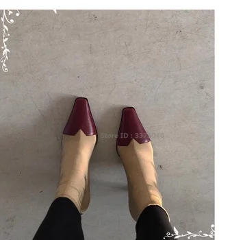 2022 Bahar Yeni Tıknaz Karışık Renkler Kare Ayak Çizmeler kısa çizmeler kadın Yüksek Topuklu Elastik Ofis Günlük yarım çizmeler