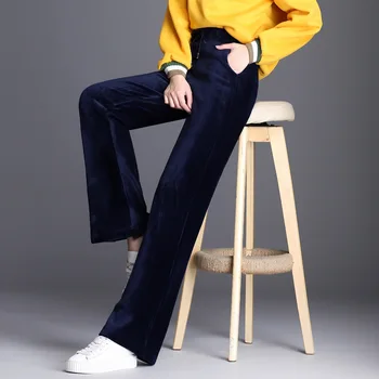 Yeni Moda S-6XL Kadın Sonbahar ve Kış Giysileri Artı Kadife Geniş Bacak Pantolon Kalınlaşmış Kadife Pantolon Bayanlar Pantolon