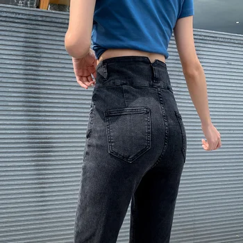 Dar kot Kadın Vintage Yüksek Bel Skinny Denim Pantolon Kot Streç Kot Erkek Arkadaşı Anne Kot Siyah Gri