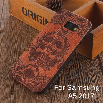 Mumya Retro Kafatası Başkanı Desen Oyma Ahşap samsung kılıfı Galaxy A5 2017 Ahşap Durumlarda samsung galaxy A5 2017