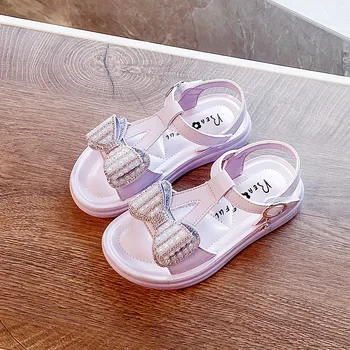 Yaz küçük Kız Prenses Ayakkabı Yumuşak Alt Elmas Moda çocuk sandaletleri Çocuklar için Rahat Flats Sandal Pembe Mor Bej