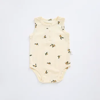 0-24M Yenidoğan Çocuk Bebek Erkek Kız Elbise Yaz Kolsuz Baskı Romper Sevimli Tatlı Tulum Güzel Pamuk Yeni doğan Kıyafet