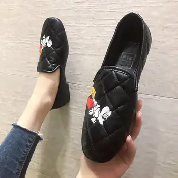 Disney karikatür Mickey kadın ayakkabı 3D baskı Mickey mouse tek ayakkabı İngiliz deri ayakkabı bezelye ayakkabı çocuk sneakers