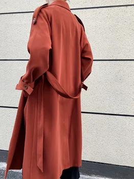 2021 Sonbahar Moda Kadınlar Uzun Trençkot Kemer Kruvaze Rahat Gevşek Kadın Ceket Siper Femme Palto Casaco Abrigo