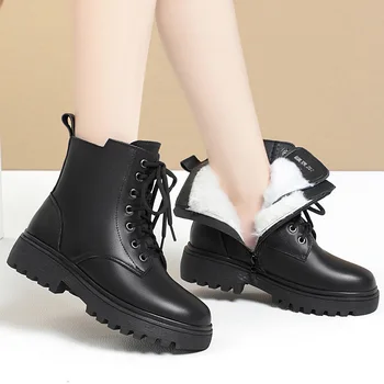 ZXRYXGS 2023 Yeni dantel-up Fermuar Premium Tam Hakiki deri Çizmeler sıcak ayakkabı Kar Botları Büyük Boy Ayakkabı bayan Botları kaymaz