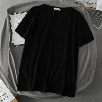 Artı Boyutu 6XL 150KG Yaz T Gömlek Kadınlar İçin Kısa Kollu V Boyun günlük t-shirt Siyah Beyaz Büyük Üstleri Femme Büyük Üst