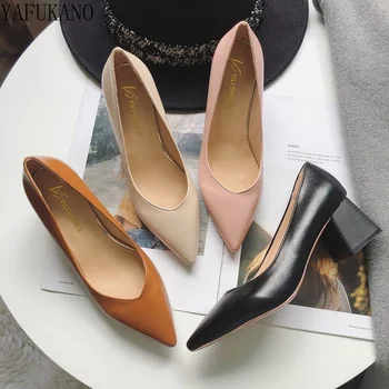 Bayan Yüksek Topuklu Sivri Burun Moda Sığ Ağız tek ayakkabı V Şekli Tasarım Kalın Topuk Ofis iş ayakkabısı Zarif Bayan Pompaları