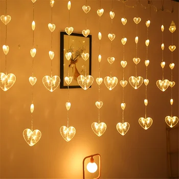 LED 2.5 m kalp şeklinde perde dize ışıkları AB tak Noel peri garland ışıkları Noel düğün parti için dekoratif saçağı lambası