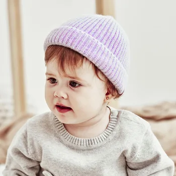 Sonbahar Kış Bebek Şapka Yumuşak Sıcak Örme Erkek Kız Çocuk Kasketleri Kapaklar Düz Renk Tığ Işi Bebek Çocuk Kaput Şapka 0-3Y