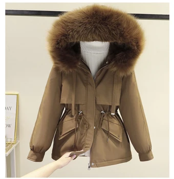 Pamuk Yastıklı Artı Boyutu 2XL Kış Büyük Kürk Ceket Kadın Gevşek İnce Sıcak kapüşonlu parka Ceket Aşağı ceket