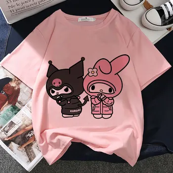 Kawaii Tavşan Grafik Baskı T-shirt Kadın 2021 Yeni Yaz Moda Y2k Kadın T Shirt Harajuku Estetik Pembe Üstleri Rahat Gömlek