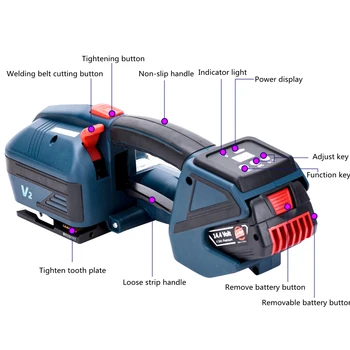 Taşınabilir Elektrikli Çemberleme Makinesi 2 Pil ile V2 13mm ila 16mm Otomatik Paketleme Aracı PET PP Kemer