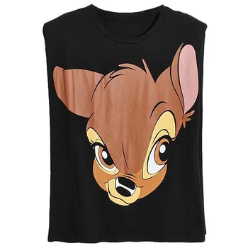 2022 Disney T-Shirt Mickey Mouse Winnie the Pooh Ayı Bambi Peter Pan Periler Papatya Dumbo Karikatür Baskı Kadın Pamuk Tee Tops