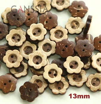 50 adet/grup 13-15mm Doğal Çiçek Şekli Hindistan Cevizi Düğmeleri Kabuk Düğmesi DIY Scrapbooking için (kk-1141)