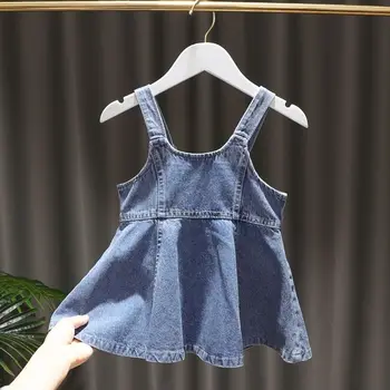 Kız Bebek Giysileri Set Denim Askı Etek Takım Elbise İlkbahar ve Sonbahar çocuk Gömlek Askı Etek Elbise İki parçalı Set