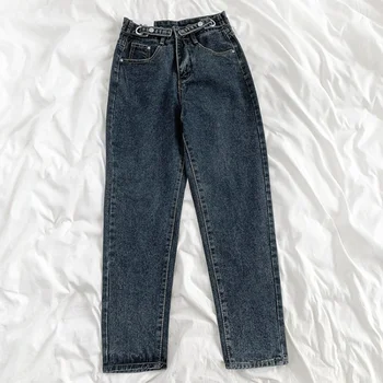 Vintage Kadınlar Yüksek Bel Kot Çok düğmeli harem pantolon Moda Streetwear Erkek Arkadaşı Anne Gevşek Düz Geniş Bacak Denim Pantolon