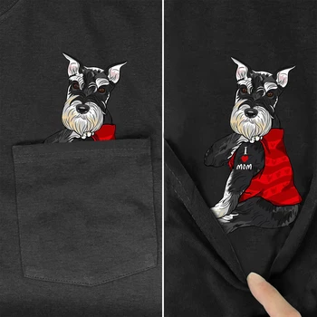 CLOOCL Pamuklu T-Shirt Moda Cep Pug Köpek I Love Mom Köpek Sevgilisi için 3D Baskılı T-Shirt Casual Hip Hop Üstleri Komik Pamuk Tees