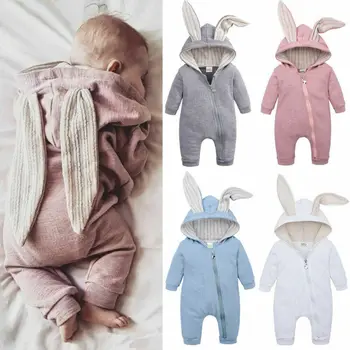 Pudcoco 2020 Toddler Bebek Kız Erkek paskalya tavşanı Katı Tulum Tavşan Romper Kıyafetler