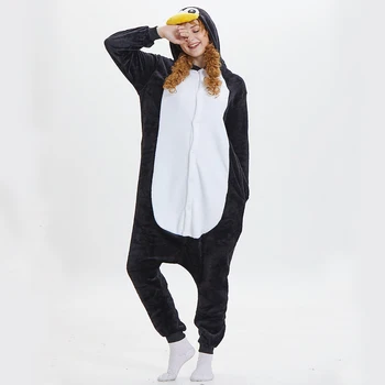 Kigurumi Siyah Penguen Pazen Onesie Yetişkin Hayvan Tek parça Pijama Cosplay Gecelik Pijama Tulum Kostüm Kadınlar Erkekler için