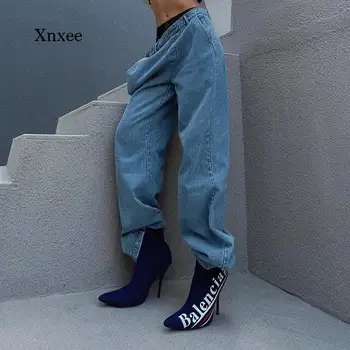 Yüksek Bel Geniş Bacak Pantolon Patchwork Pu Düz Kot Pantolon Kadın Ince Gevşek Sonbahar Bahar Rahat Sokak Moda Dipleri