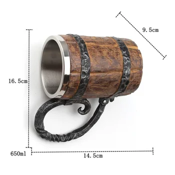 Viking Ahşap Tarzı bira kupası Simülasyon Ahşap Varil Bira Bardağı Çift Duvar Içme Kupa Metal Yalıtımlı 1 ADET Bar Içme