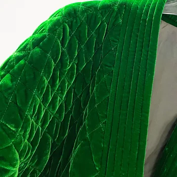 Yüksek Kaliteli Gevşek Ve Abartılı Zümrüt Yeşil Elmas Ekose Çin Retro Kadife + İpek Ceket Pamuk Sonbahar Kış Kadın M-XL