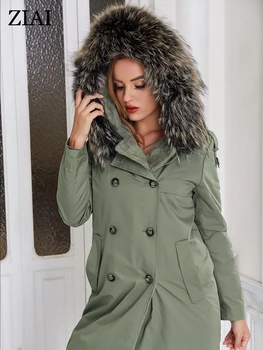 ZIAI Yeni kadın Kış Ceket Doğal Kürk Kalın kapüşonlu ceket Orta uzunlukta Moda Kruvaze Kadın Sıcak Parka Dış Giyim ZR-10025