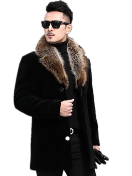 Yeni Bahar Palto Erkek Faux Kürk Ceket Sonbahar Kış Ceket Erkekler Yapay Kürk Yaka Ceket Erkekler Kış Siper Orta Uzunlukta Ceket