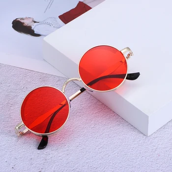 Retro Steampunk Yuvarlak Güneş Gözlüğü Kadın Erkek Gotik Metal Çerçeve güneş gözlüğü UV400 Koruma Gözlük Moda Sokak Gözlük