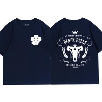 Japonya Anime Siyah Yonca Çift taraflı T - shirt Erkekler Harajuku Grafik T Shirt Streetwear Serin Tişörtleri Hip Hop Üstleri Kısa Kollu