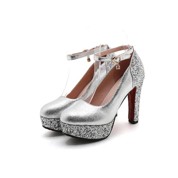Beyaz Ultra Yüksek Topuk Su Geçirmez Platformu Kadın Ayakkabı Altın Gelin Ayakkabıları Sequins Düğün Ayakkabı Ziyafet Elbise Prenses Ayakkabı 43