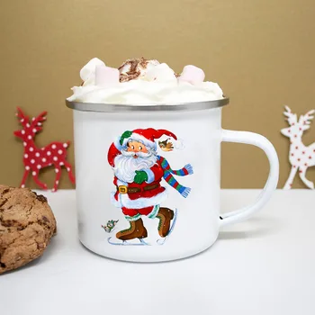 Santa Kardan Adam Baskı Emaye Kahve Çay Kupalar Karikatür Noel Geyik Parti Bira Kola İçecek Suyu Bardak Kupa Ev Noel En İyi hediyeler
