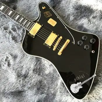 LS Customshop 6 dize Elektrik Gitar Siyah Katı Maun Gövde Altın Donanım