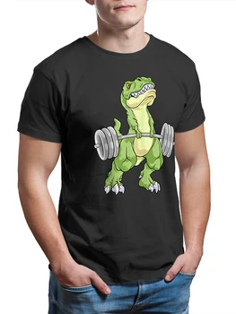 Erkek tişört Yüksek Kaliteli Dinozor Halter T Rex Spor Salonu Egzersiz Deadlift %100 % Pamuklu T Shirt Büyük Boy Streetwear
