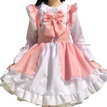 2022 Kadın Hizmetçi Kıyafeti Unisex Pembe Lolita Elbise Anime uzun elbise Prenses Elbise Önlük Cosplay Kostüm