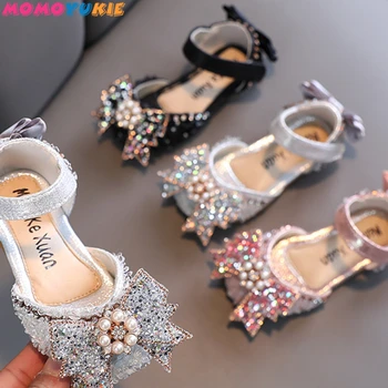 21-36 Yaz Kızlar Yay Şal Ayak Elmas Prenses parti ayakkabıları Yumuşak Düz Sandalet Kızlar için çocuk sandaletleri Prenses Dans Ayakkabıları