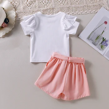 2022 Yaz Kız Seti kısa kollu tişört + Şort 2 Adet Çocuk Giyim Çocuk Kıyafet Bebek Kız Giysileri 2-6 yıl
