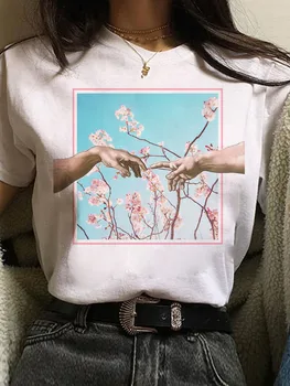 Vaporwave Michelangelo Tshirt Estetik T Shirt Kadın Moda Harajuku Tişört Casual grafikli tişört Tee Kadın Üstleri Tee Giydirin