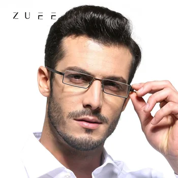 ZUEE TR90 yarım çerçeve okuma gözlüğü paslanmaz çelik anti-mavi ışık yansıması unisex erkek optik okuma gözlüğü durumda+4.0