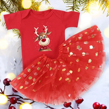 Karikatür Kardan Adam Yenidoğan Bebek Kırmızı Romper Merry Christmas Kek Kısa Kollu Elbiseler Tutu Kız Kıyafetler Tulum Noel En İyi Hediyeler