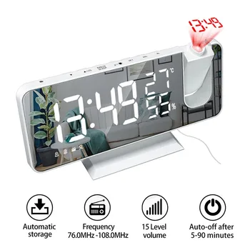 LED Dijital Projeksiyon Çalar Saat FM Radyo Ekran Sıcaklık Nem USB Wake İşlevli Elektronik Masaüstü Saatler