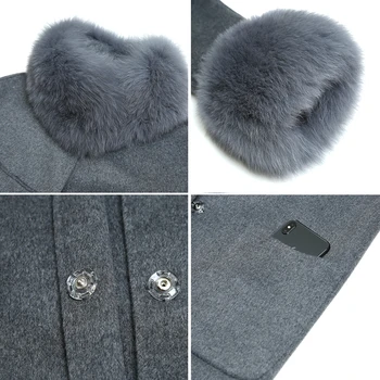 HDHOHR 2021 Yeni Kaşmir Ceket Kadın Yaka Doğal Gerçek Tilki Kürk Ceket İnce Moda Kış Orijinal Fox Kürk Palto Kadın