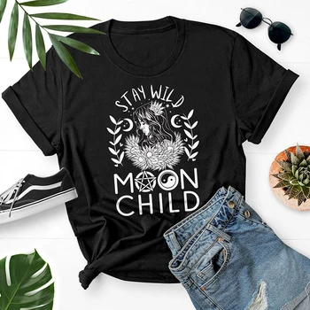 Kalmak Vahşi Ay Çocuk Kadın T Shirt Ay Kız Spooky Metal T-shirt Bayanlar Komik Grafik Tee Hipster Moda Gotik Elbise Kafatası